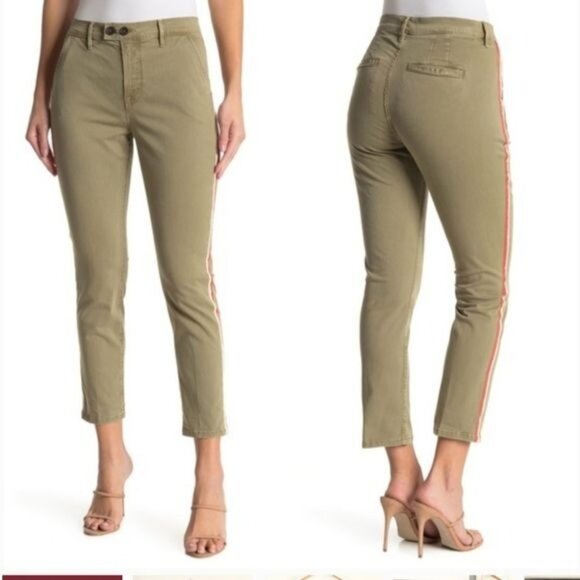 Frame Womens Olive Green Pants With Red & White Side Stripe Size 27 - Picture 1 of 15